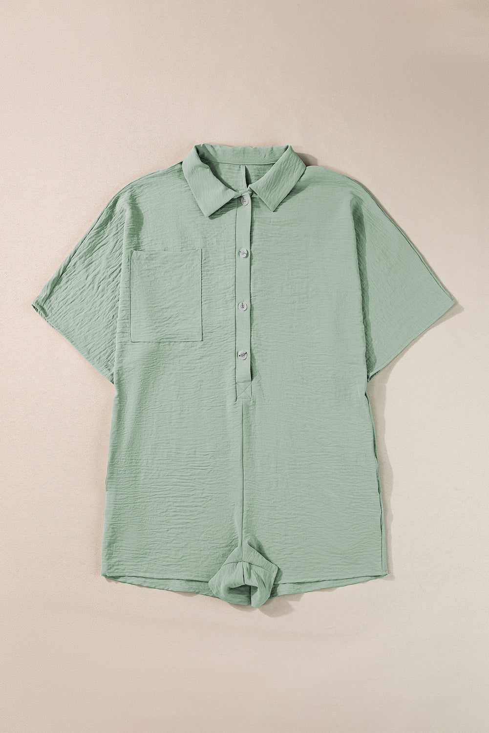 Spinach Green Half Button Collared Loose Romper - Mudiwa 