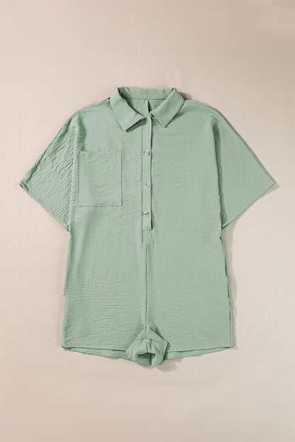 Spinach Green Half Button Collared Loose Romper - Mudiwa 