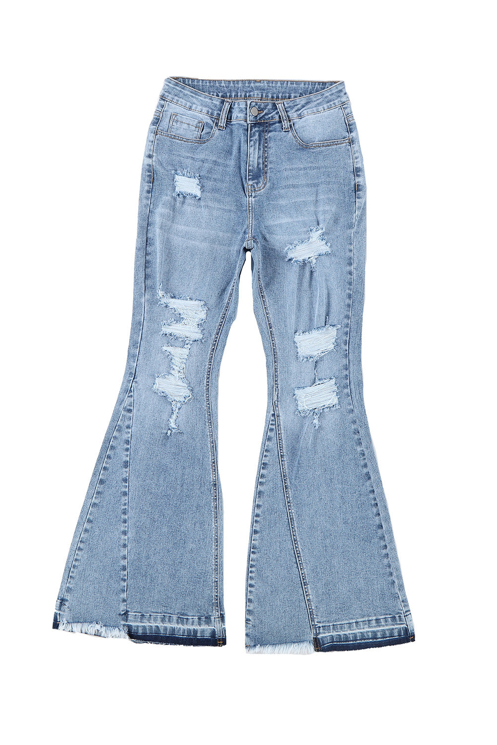 Sky Blue Light Wash Distressed High Rise Flare Jeans - Mudiwa 