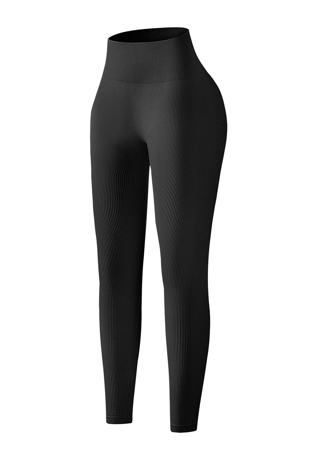 Black Ribbed Butt-lift High Waist Yoga Pants - Mudiwa 