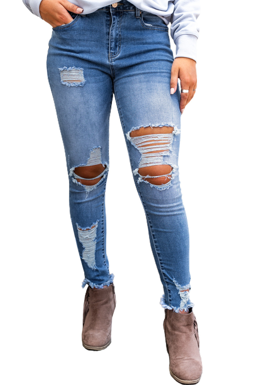 Sky Blue High Waist Distressed Skinny Jeans - Mudiwa 