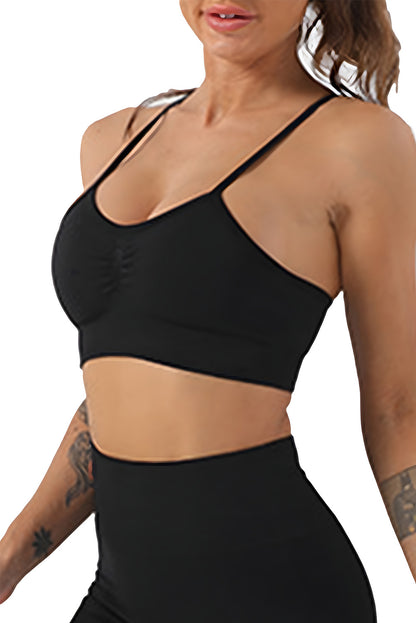 Black Adjustable Spaghetti Strap Sports Bra - Mudiwa 