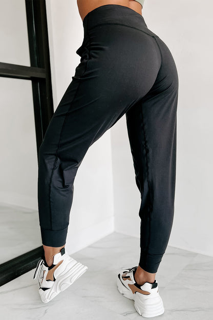 Black Exposed Seam High Waist Pocketed Joggers - Mudiwa 