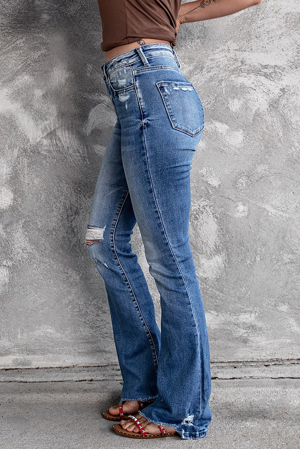 Blue Distressed Flare Jeans - Mudiwa 