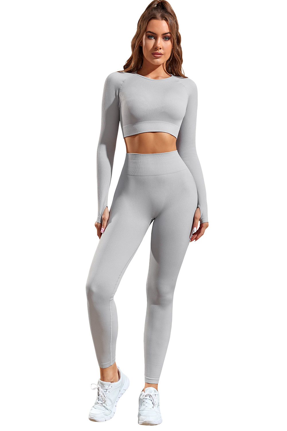 Gray Long Sleeve Seamless Crop Smoke - Mudiwa 