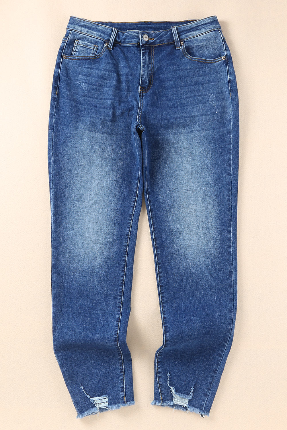 Blue Raw Hem Ankle-length Skinny Jeans - Mudiwa 