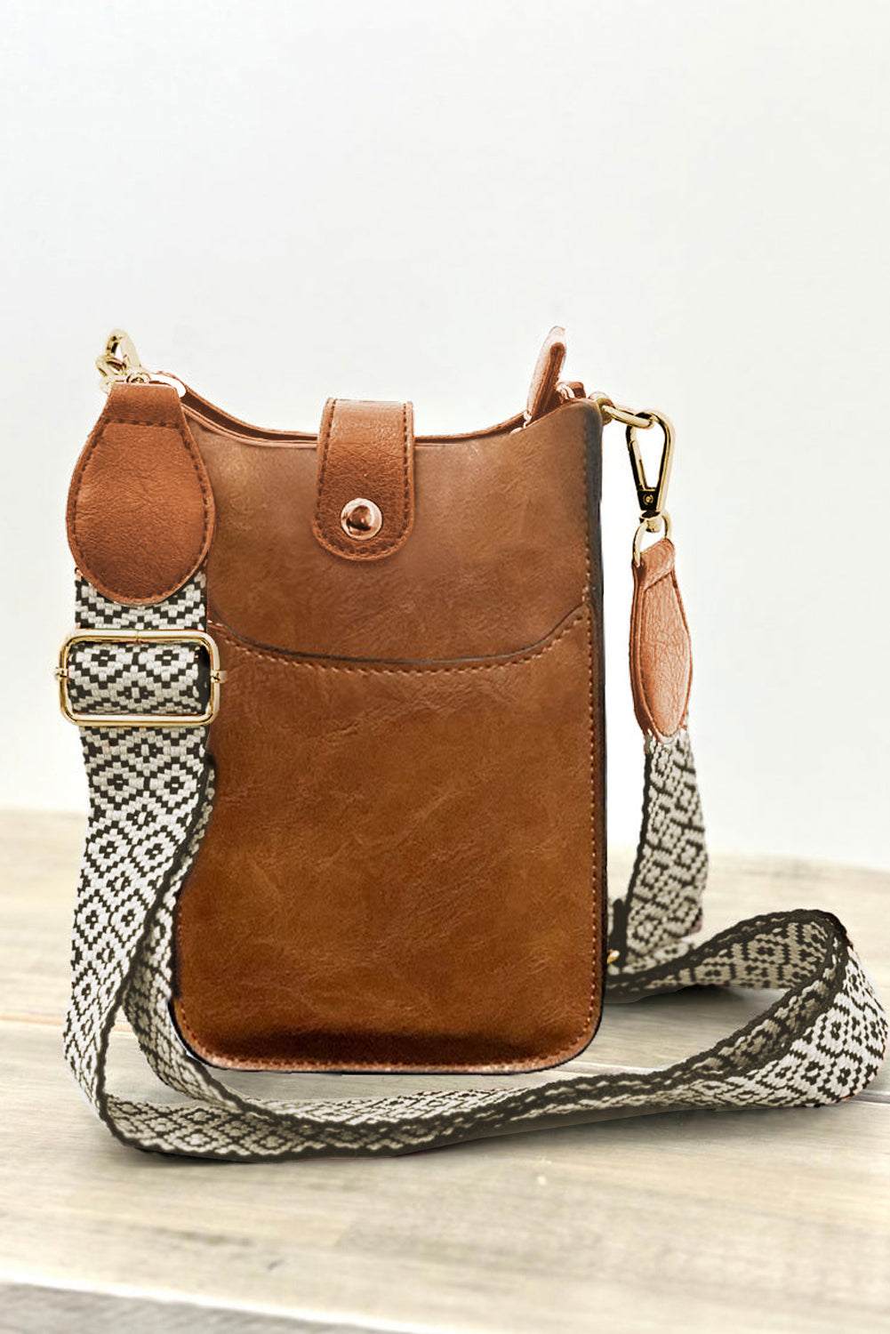 Coffee Geometric Strap PU Leather Crossbody Bag - Mudiwa 