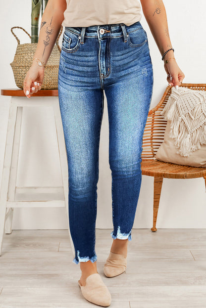 Blue Raw Hem Ankle-length Skinny Jeans - Mudiwa 