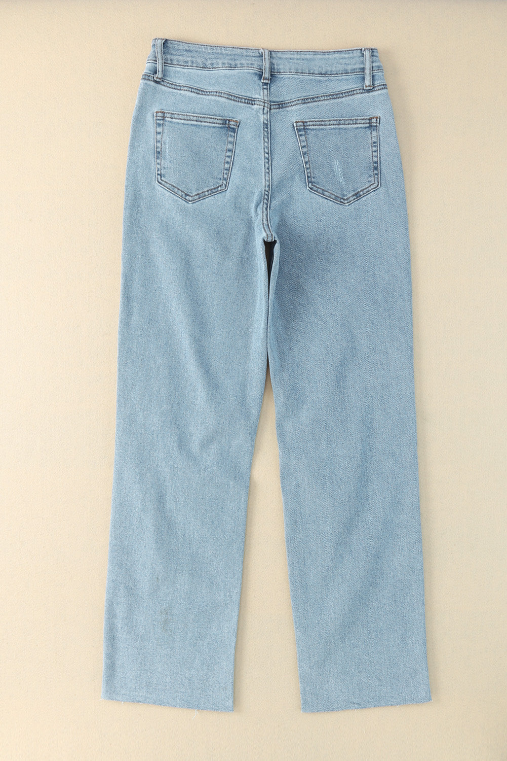 Sky Blue Distressed Frayed Hem Holed Straight Leg Loose Jeans - Mudiwa 