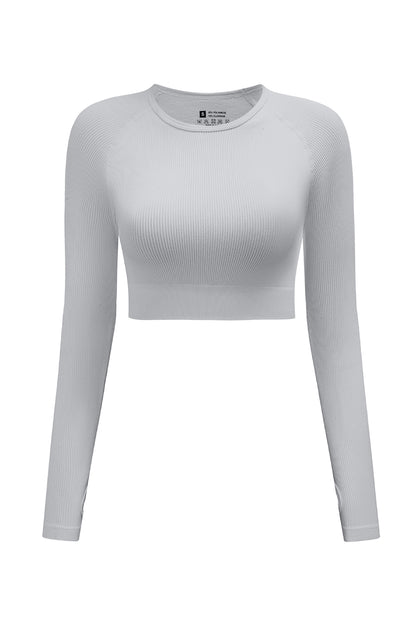 Gray Long Sleeve Seamless Crop Smoke - Mudiwa 