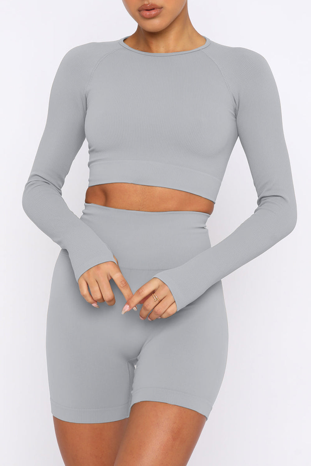 Gray Long Sleeve Seamless Crop Smoke - Mudiwa 