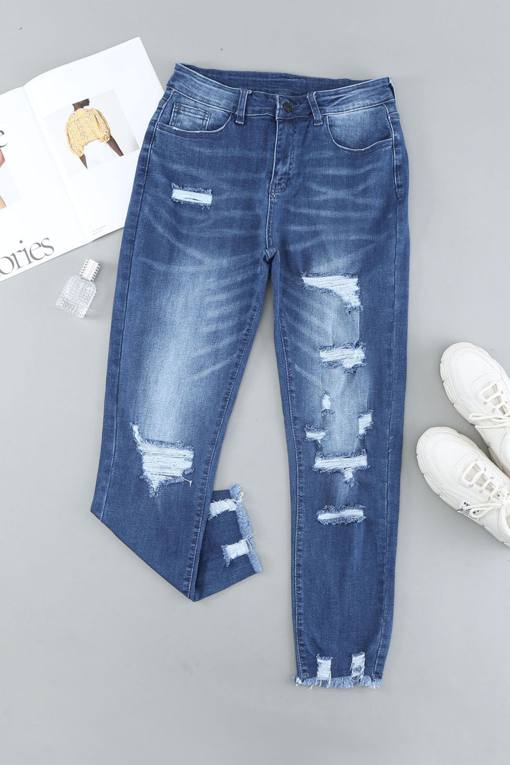 Light Blue Distressed Boyfriend Denim Pants - Mudiwa 