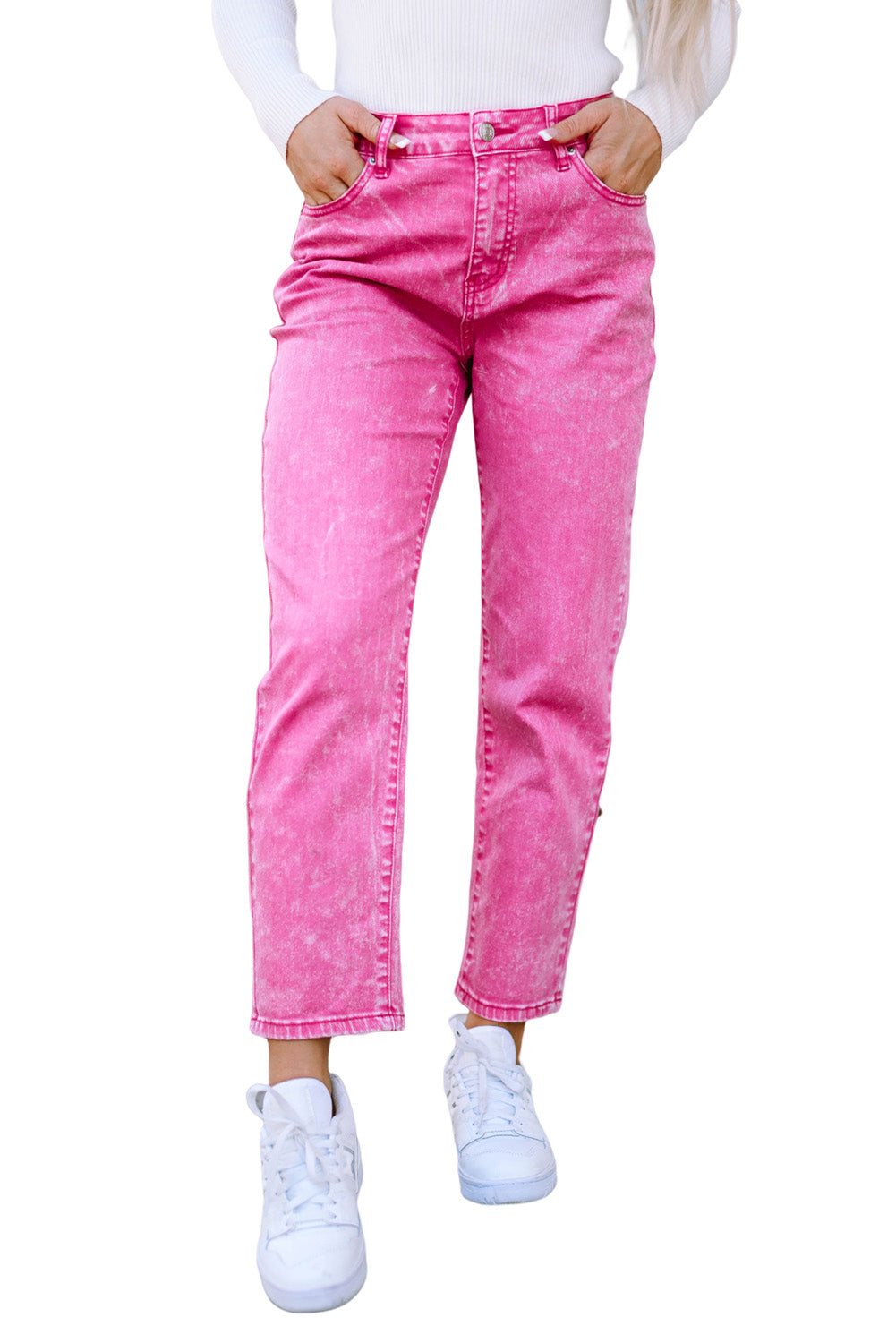 Rose Mid-Waist Pocketed Button Casual Jeans - Mudiwa 