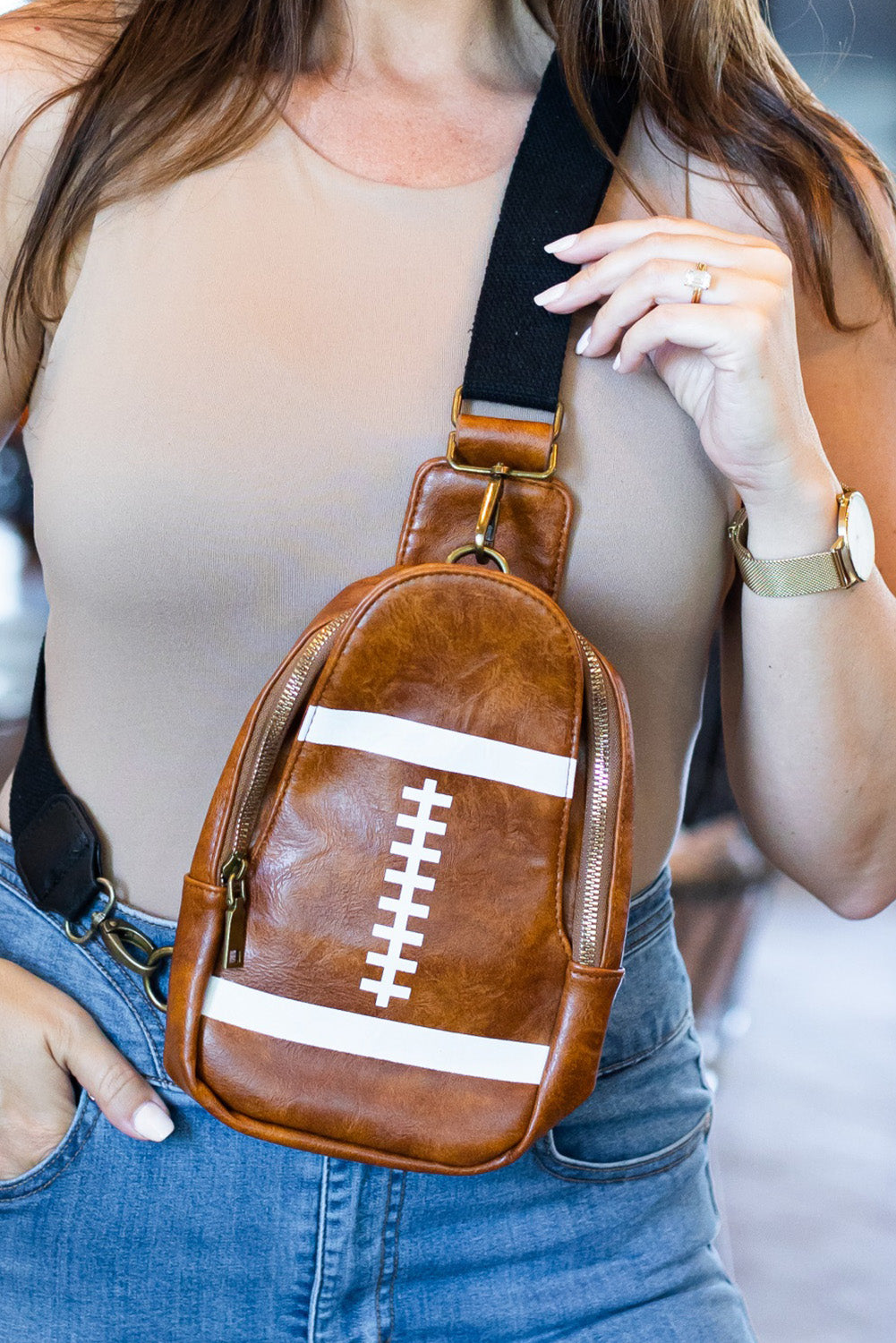 Brown Rugby PU Mini Crossbody Bag - Mudiwa 