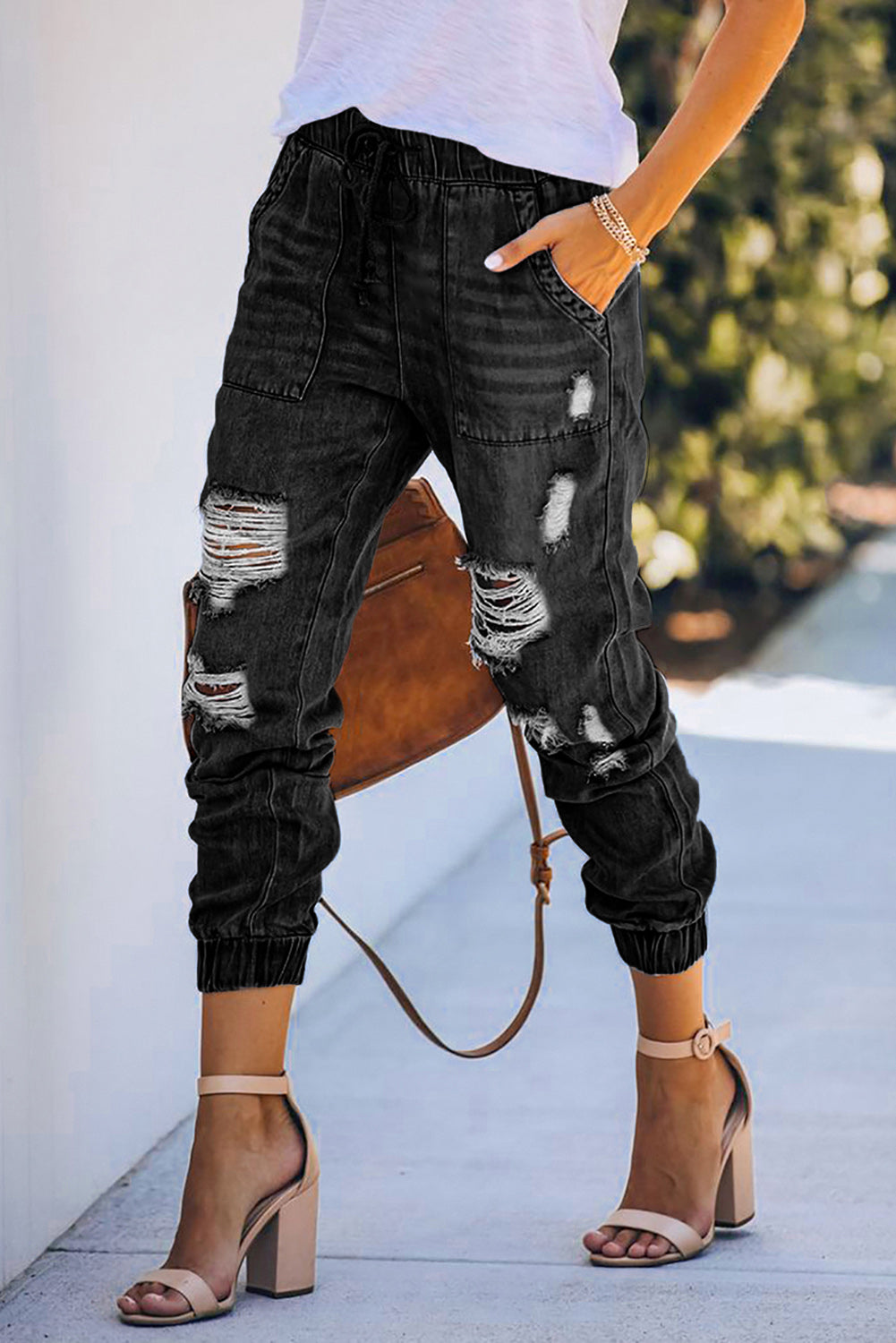 Black Pocketed Distressed Denim Jean - Mudiwa 