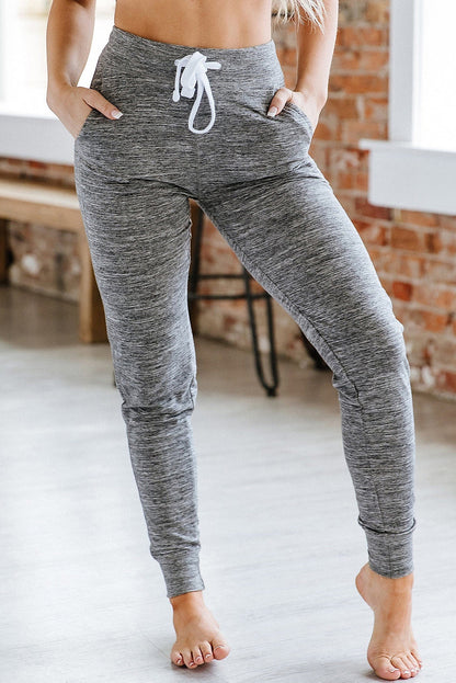 Gray Drawstring Waist Pocketed Joggers - Mudiwa 