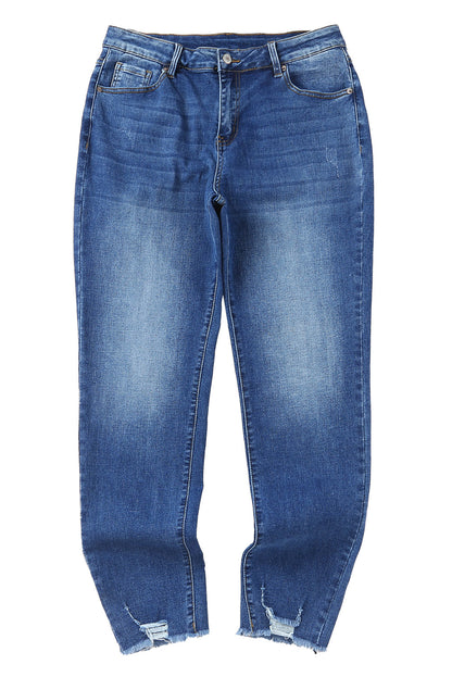 Blue Raw Hem Ankle-length Skinny Jeans - Mudiwa 