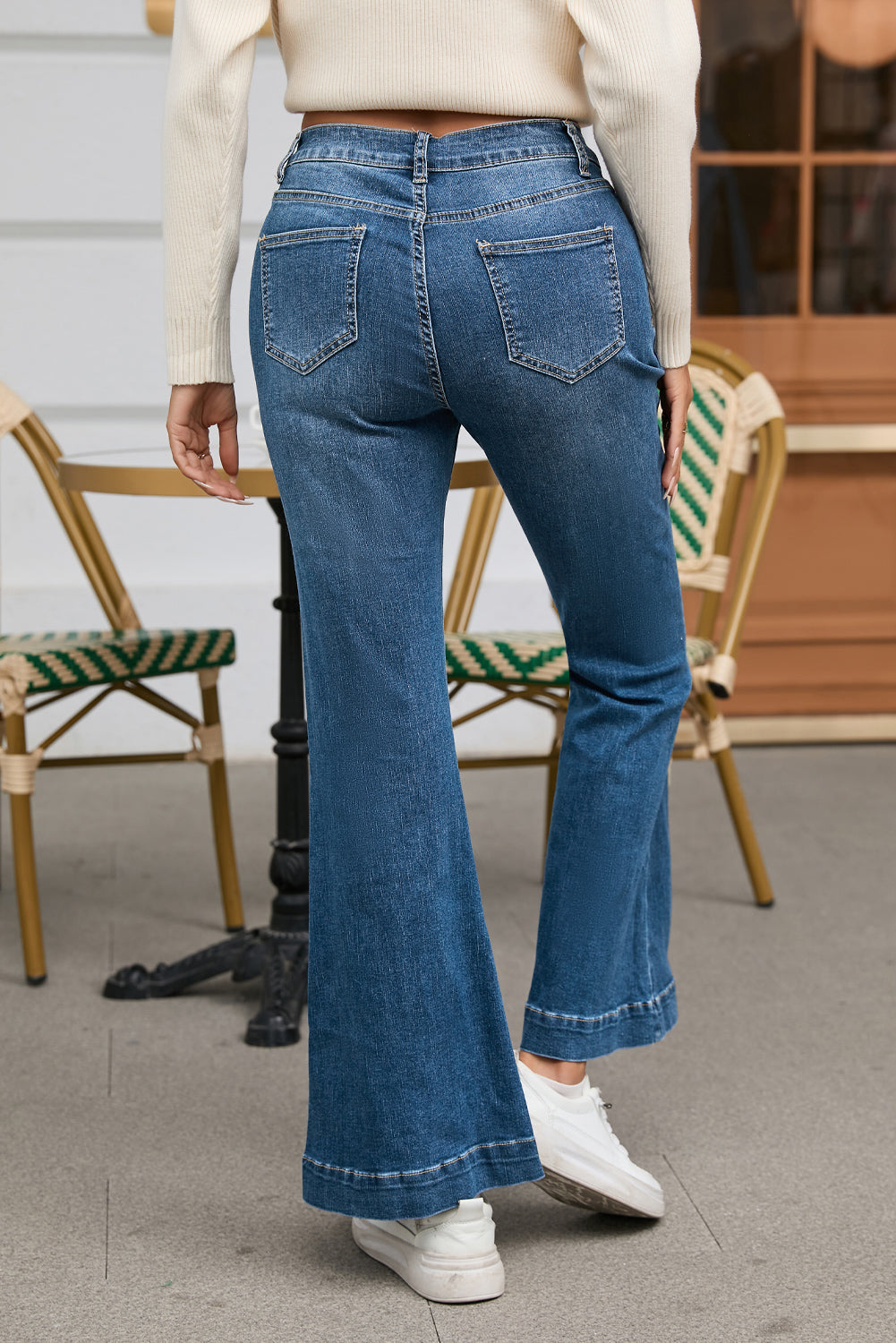 Blue High Waist Seam Stitching Pocket Flare Jeans - Mudiwa 