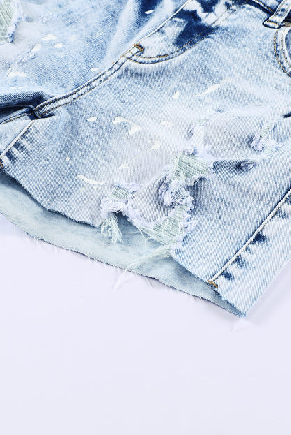 Sky Blue Distressed Bleached Denim Shorts - Mudiwa 