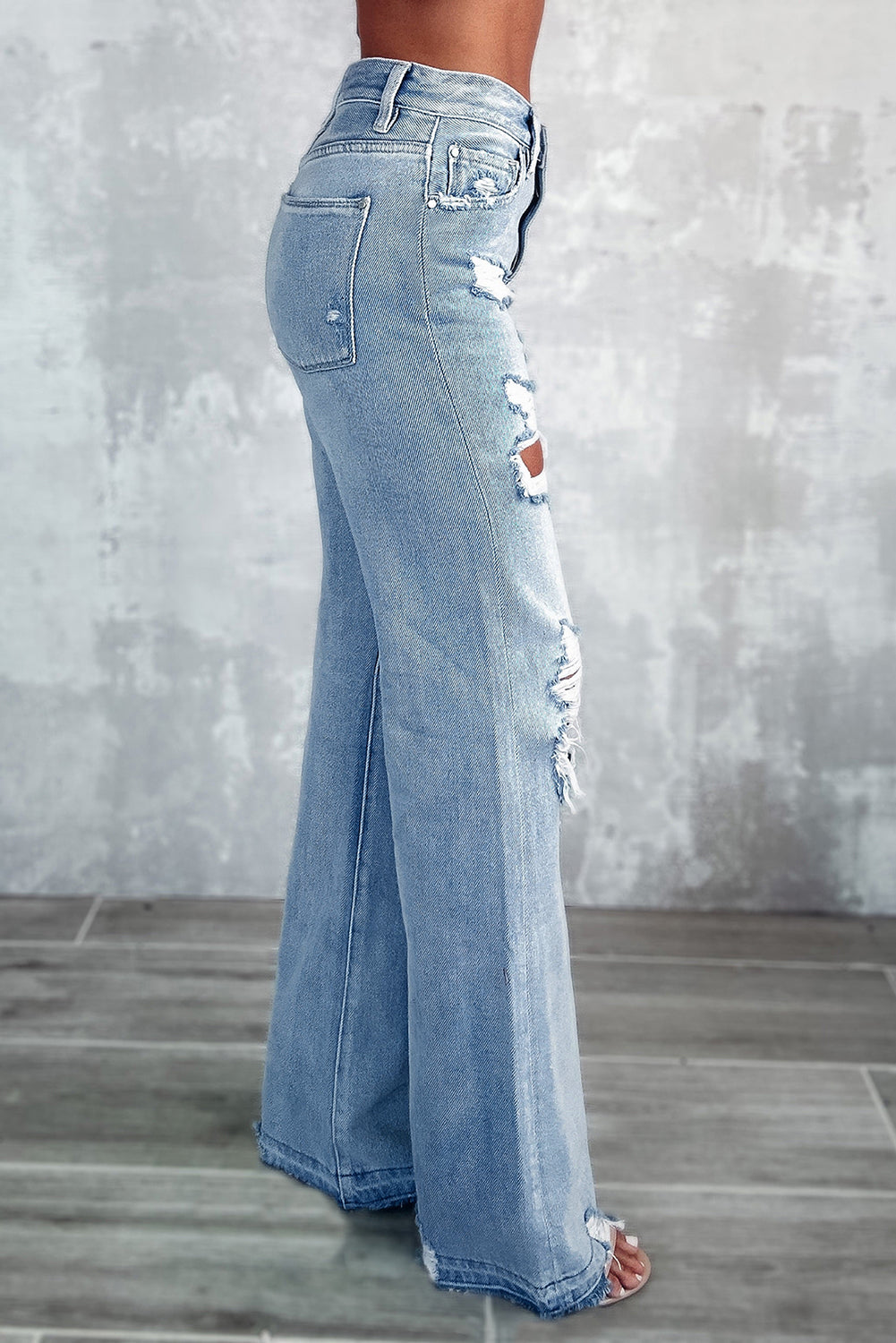 Sky Blue Vintage Distressed Ripped Wide Leg Jeans - Mudiwa 