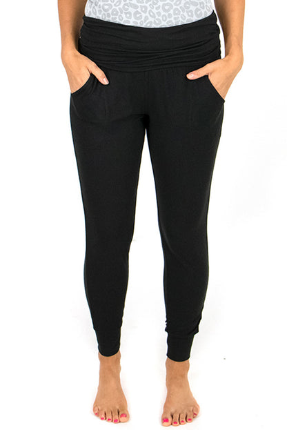 Black High Waist Pleated Pocket Leggings - Mudiwa 