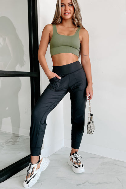 Black Exposed Seam High Waist Pocketed Joggers - Mudiwa 