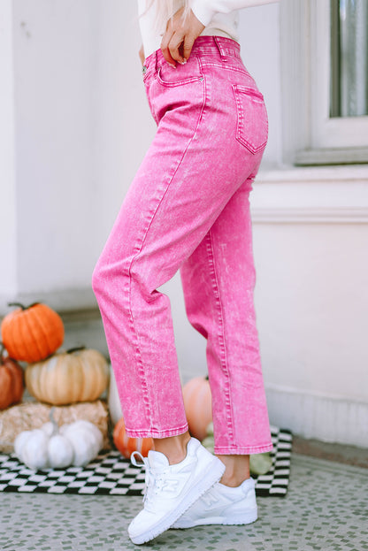 Rose Mid-Waist Pocketed Button Casual Jeans - Mudiwa 