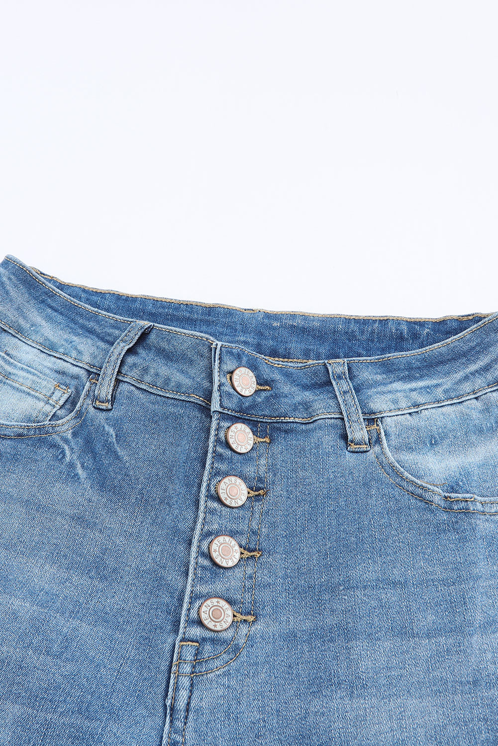 Sky Blue High Waist Buttoned Distressed Flared Jeans - Mudiwa 