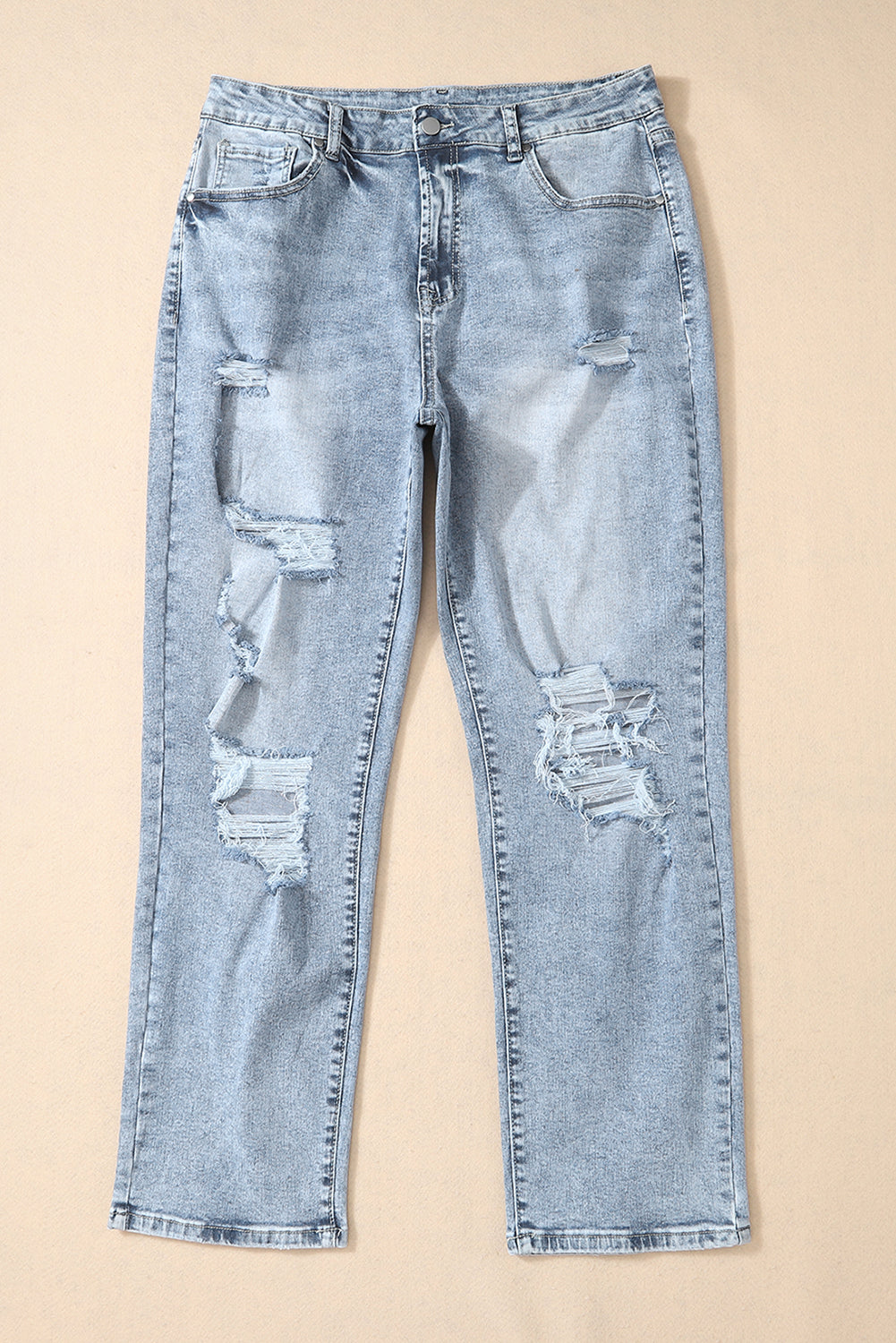 Sky Blue Light Wash Frayed Slim Fit High Waist Jeans - Mudiwa 