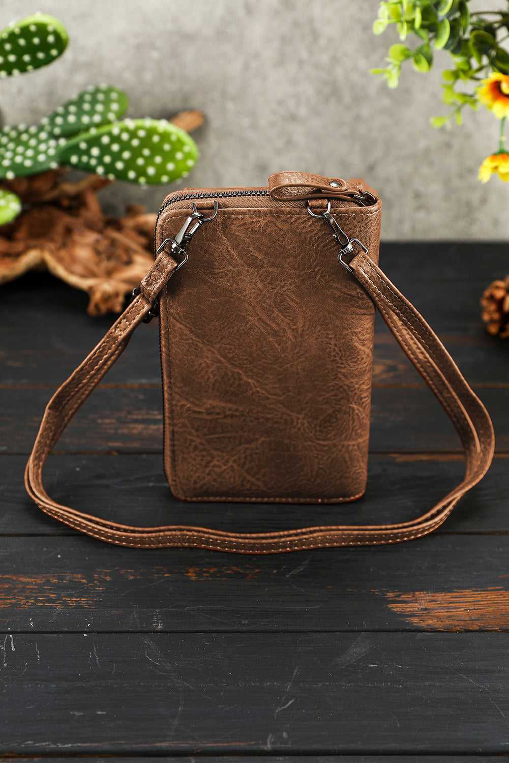 Coffee Multi Pockets Zipped Inclined Shoulder Bag - Mudiwa 