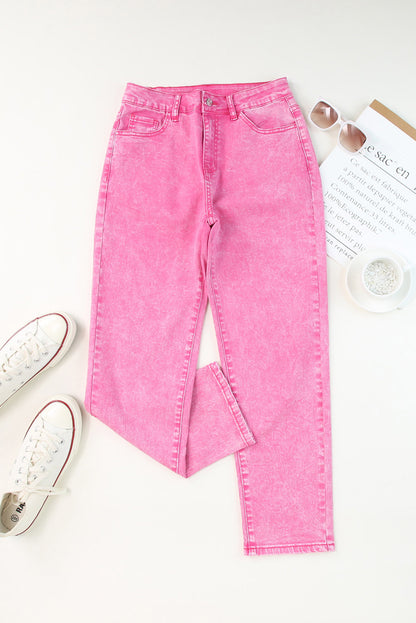 Rose Mid-Waist Pocketed Button Casual Jeans - Mudiwa 