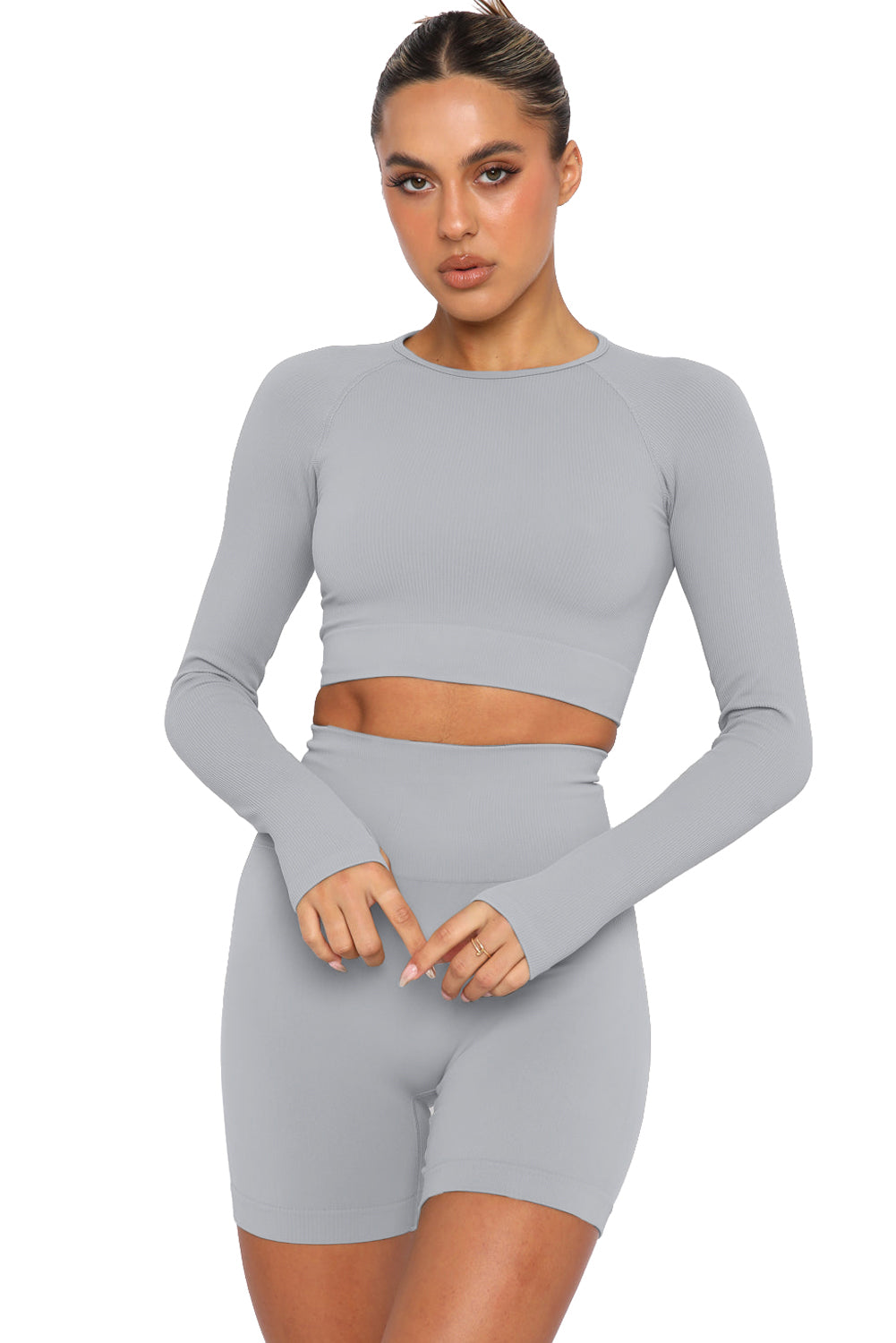 Gray Long Sleeve Seamless Crop Smoke - Mudiwa 