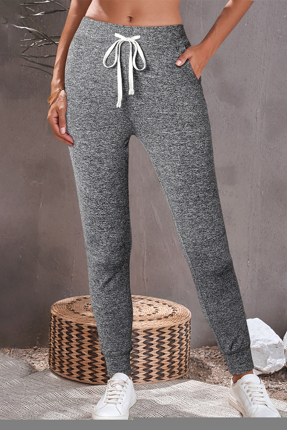 Gray Drawstring Waist Pocketed Joggers - Mudiwa 