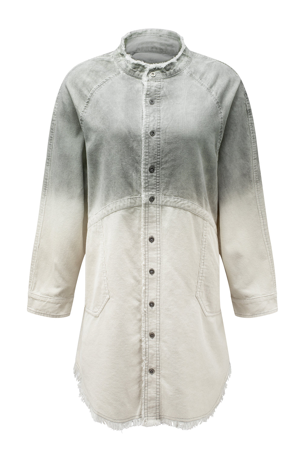 Gray Gradient Long Sleeve Button Up Raw Hem Denim Dress - Mudiwa 