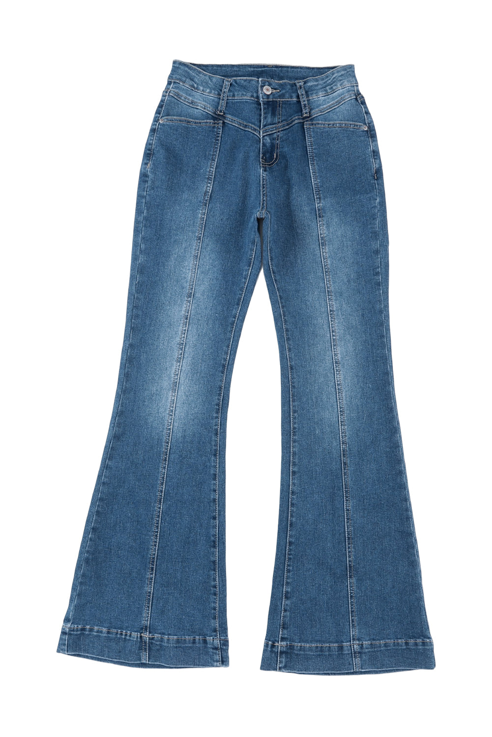 Blue High Waist Seam Stitching Pocket Flare Jeans - Mudiwa 