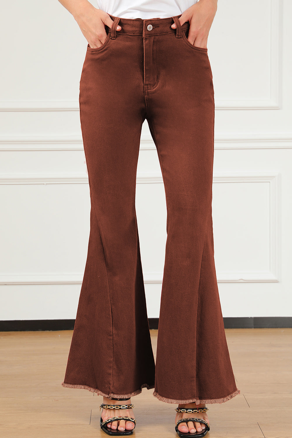 High Waist Raw Hem Flare Jeans - Mudiwa 