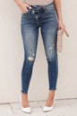 Sky Blue Asymmetric Button Zip Fly Distressed Skinny Jeans - Mudiwa 