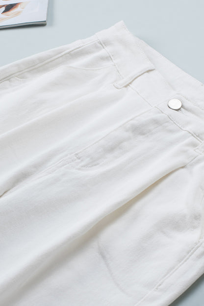 White Solid High Waist Casual Pants - Mudiwa 