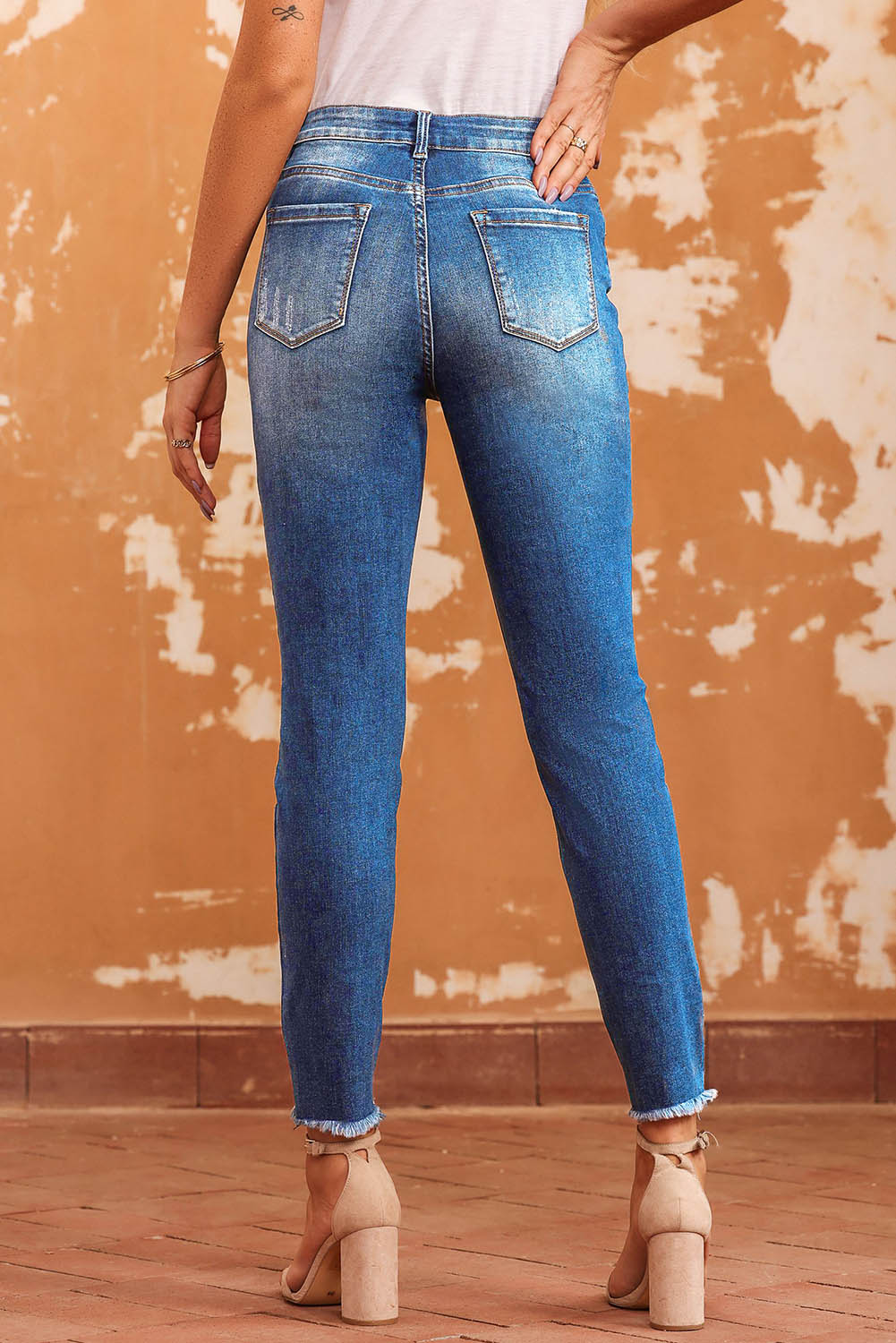 Blue Raw Hem Ankle-length Skinny Jeans - Mudiwa 