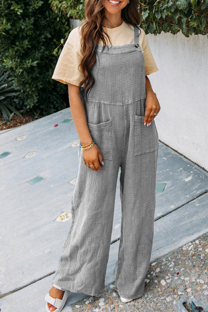 Gray Textured Wide Leg Overall with Pockets - Mudiwa 