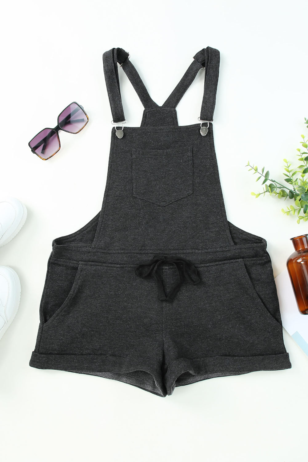 Gray Vintage Washed Drawstring Short Overalls - Mudiwa 