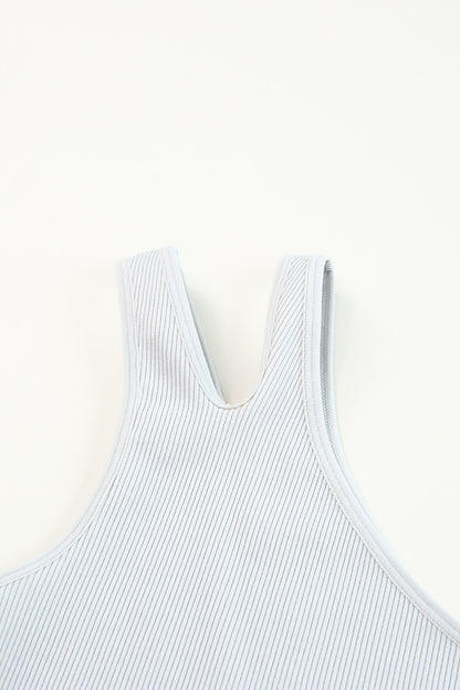 Gray Single Split Shoulder Ribbed Sports Bra - Mudiwa 