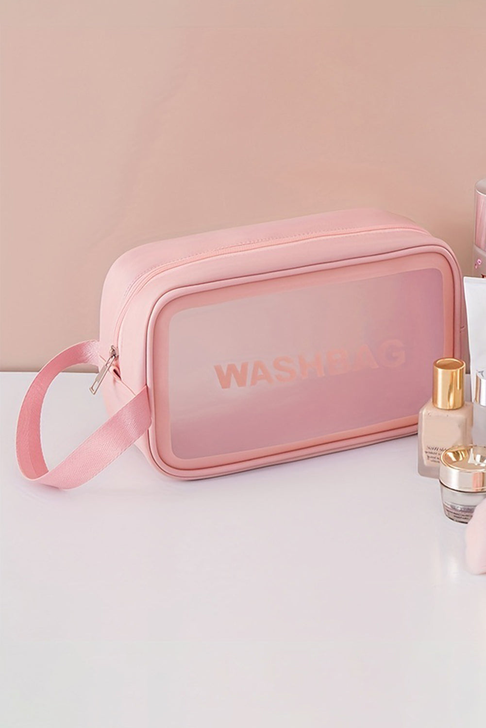 Pink WASHBAG Print Clear Frosted Waterproof 3pcs Bag Set - Mudiwa 