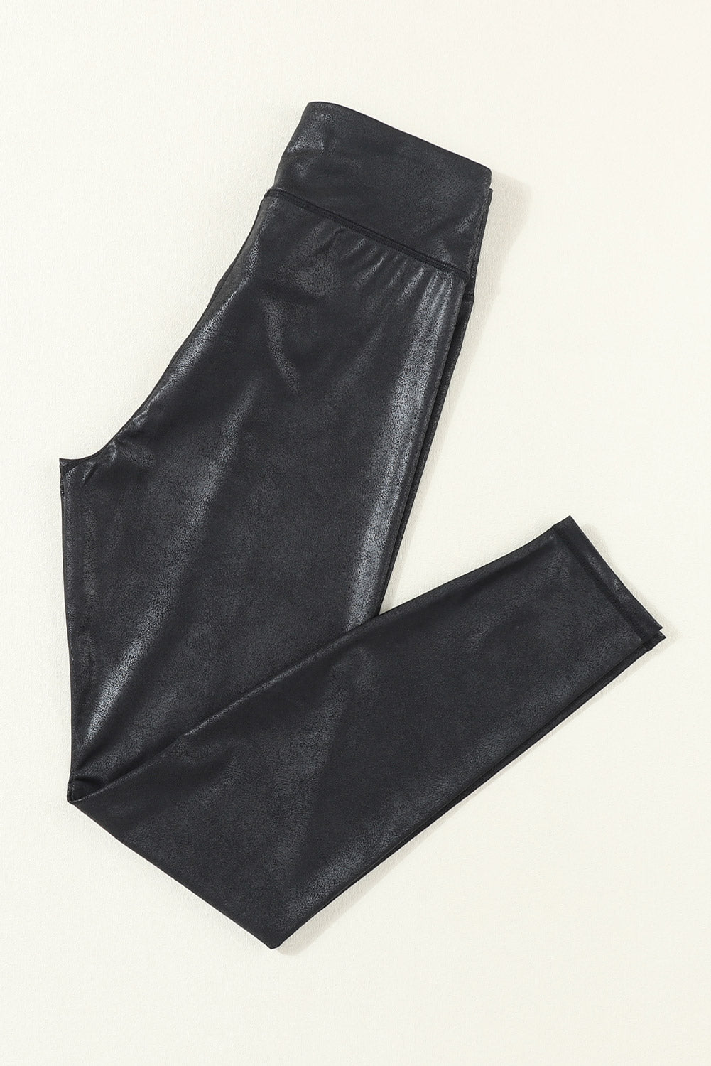 Black Crossed Dip Waist Sleek Leather Leggings - Mudiwa 