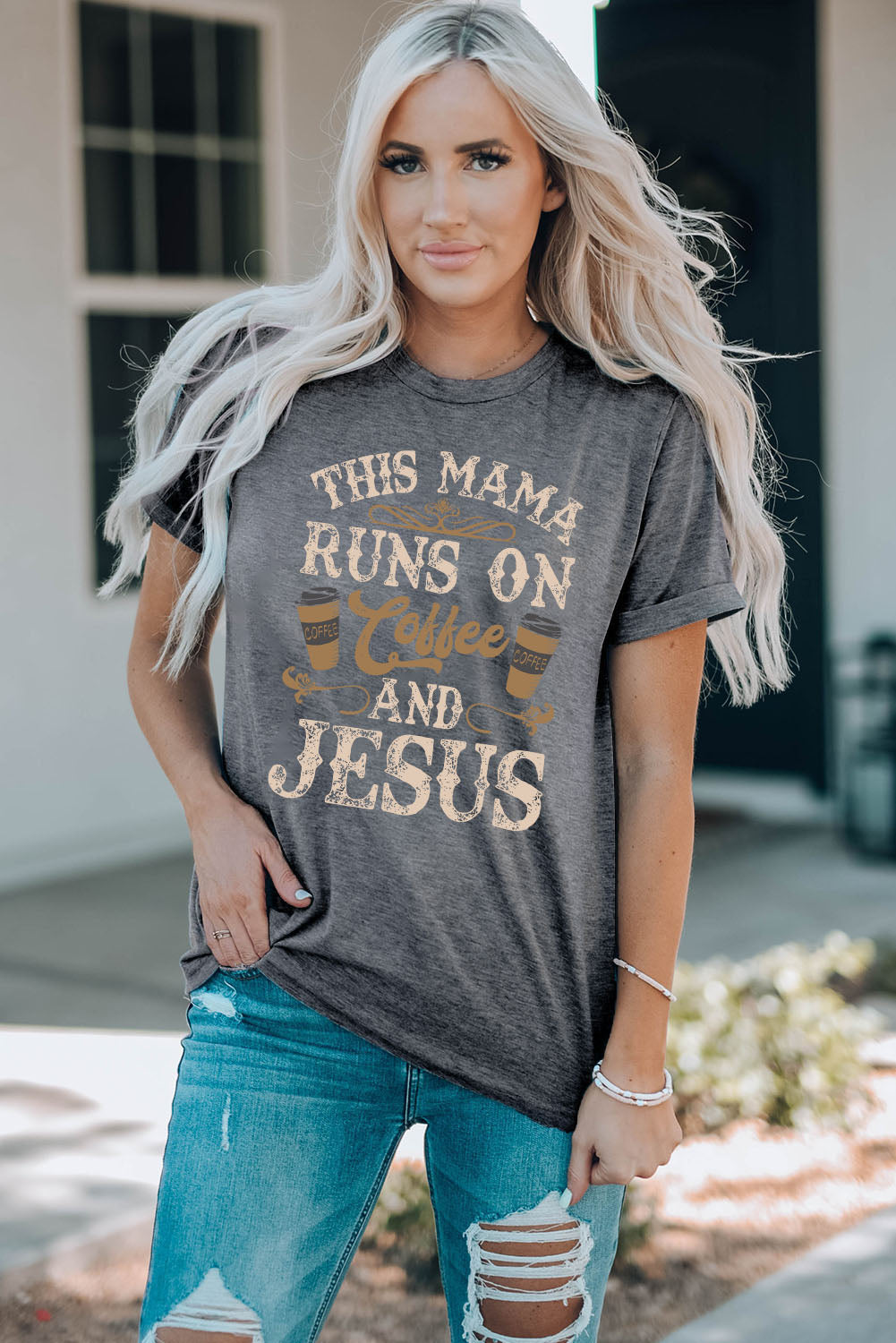 Gray Coffee And Jesus Graphic T-Shirt - Mudiwa 