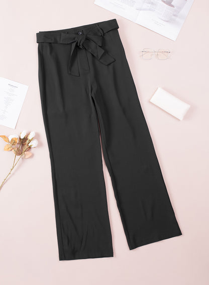 Black High Waist Front Tie Flared Pants - Mudiwa 