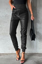 Black Smocked High-Waist Leather Skinny Pants - Mudiwa 