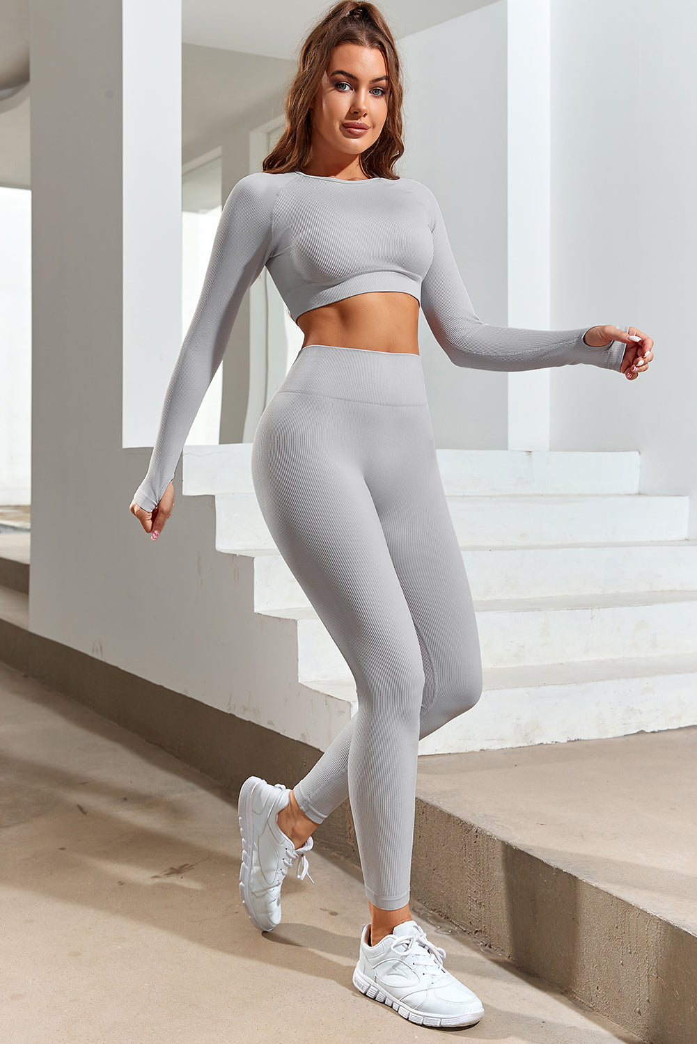 Gray Long Sleeve Seamless Crop Smoke - Mudiwa 