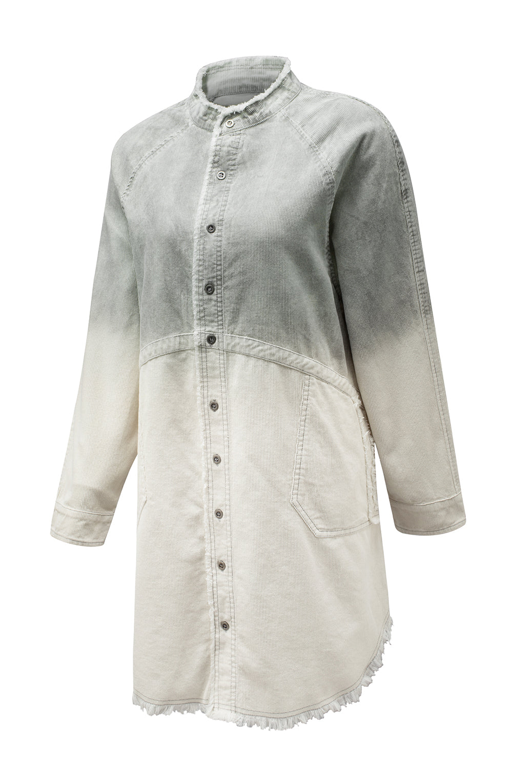 Gray Gradient Long Sleeve Button Up Raw Hem Denim Dress - Mudiwa 