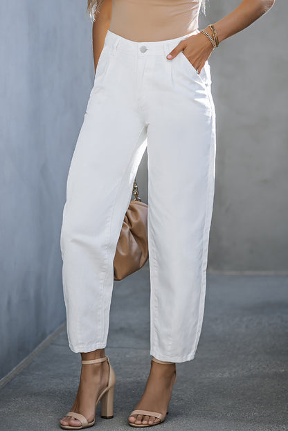 White Solid High Waist Casual Pants - Mudiwa 